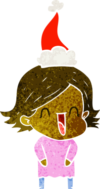 Bir insan tarafından çizilmiş Noel Baba şapkası giymiş gülen bir kadının el çizimi karikatürü