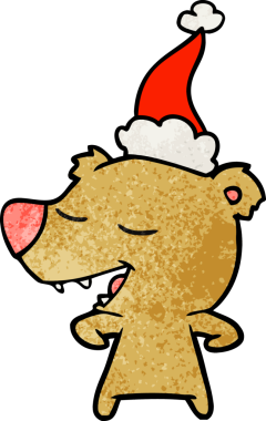 Bir insan tarafından çizilmiş Noel Baba şapkası giyen bir ayının el çizimi karikatürü.