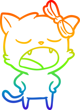 gökkuşağı gradyan çizgi çizimi bir insan tarafından çizilmiş esneyen kedi