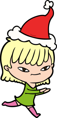 Bir insan tarafından çizilmiş Noel Baba şapkası giyen bir kadının el çizimi.