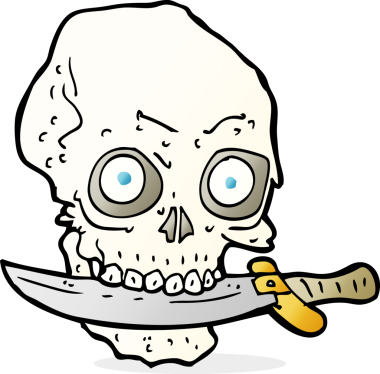 Bir insan tarafından çizilmiş bıçaklı korsan kafatası.