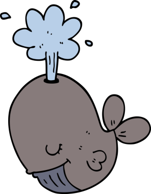 Bir insan tarafından çizilmiş balina püskürten çizgi film