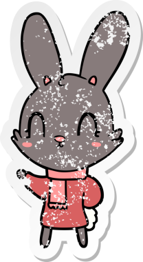 Bir insan tarafından çizilmiş giysiler giyen sevimli bir tavşanın sıkıntılı çıkartması.