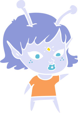 Bir insan tarafından çizilmiş düz renk çizgi film uzaylı kızı.