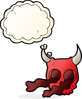 Bir insan tarafından çizilmiş düşünce balonlu cadılar bayramı kafatası çizgi filmi.