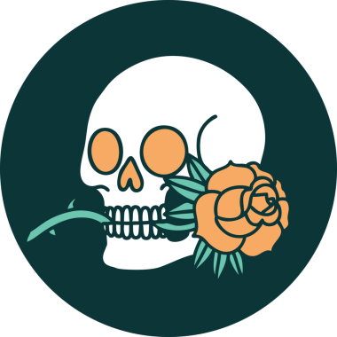 Bir insan tarafından çizilmiş bir kafatası ve gülün ikonik dövme şekli