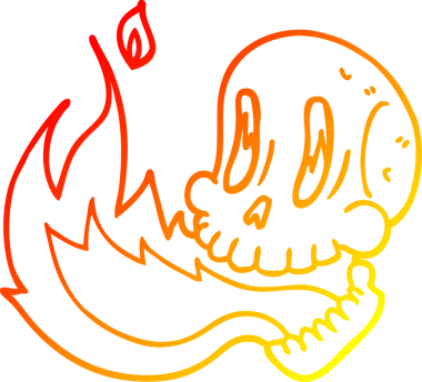 Bir insan tarafından çizilmiş alevli bir kafatası çizgi çizimi.