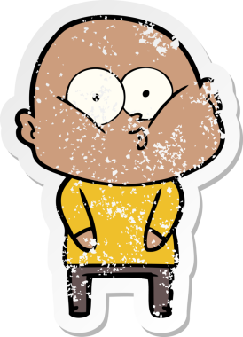 Bir insan tarafından çizilmiş kel bir adamın sıkıntılı çıkartması.