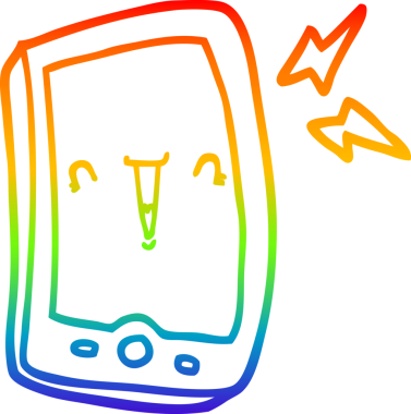 Gökkuşağı gradyan çizgisi bir insan tarafından çizilmiş şirin bir cep telefonunun çizimi