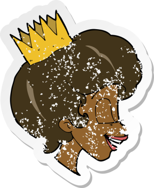 Bir insan tarafından çizilmiş karikatür prensesinin kederli retro yapıştırması.