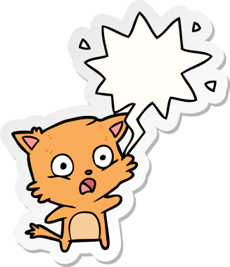 Bir insan tarafından çizilmiş baloncuk çıkartmalı çizgi film kedisi.