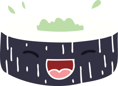 Bir insan tarafından çizilmiş garip bir çizgi film mutlu suşi.