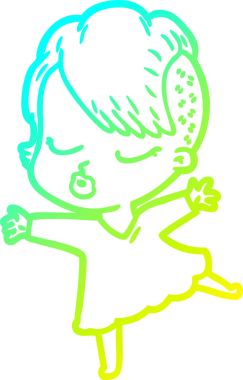 Bir insan tarafından çizilmiş soğuk gradyan çizgi film karakteri güzel hippi kız.