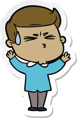 Bir insan tarafından çizilmiş terleyen bir karikatür adamın çıkartması.