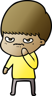 Bir insan tarafından çizilmiş kızgın çizgi film çocuğu.