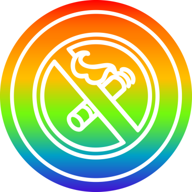 Bir insan tarafından çizilmiş gökkuşağı gradyanı olan sigara içilen dairesel simge yok