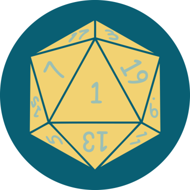 Retro Dövme Biçimi Doğal 1D20 zar bir insan tarafından çizildi