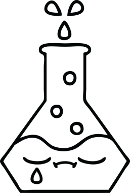 Bir insan tarafından çizilmiş bir bilim şişesinin çizgi çizimi.