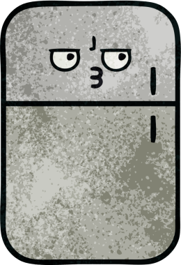 Bir insan tarafından çizilmiş buzdolabının retro grunge desenli karikatürü.