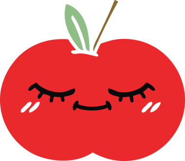 Bir insan tarafından çizilmiş kırmızı bir elmanın düz renkli retro karikatürü