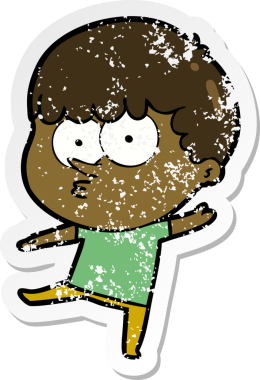 Bir insan tarafından çizilmiş, sıkıntılı bir çizgi film çıkartması.