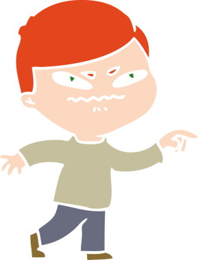 Düz renkli karikatür. Kızgın adam bir insan tarafından çizilmiş.