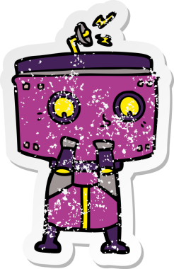 Bir insan tarafından çizilmiş karikatür robotunun sıkıntılı çıkartması.