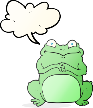 Bir insan tarafından çizilmiş serbest konuşma balonu karikatürü komik kurbağa