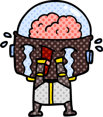 Bir insan tarafından çizilmiş ağlayan robot çizgi film.