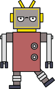 Bir insan tarafından çizilmiş sevimli bir robot karikatürü.