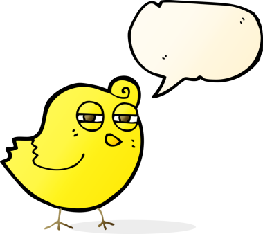 Bir insan tarafından çizilmiş konuşma baloncuklu komik çizgi film kuşu.