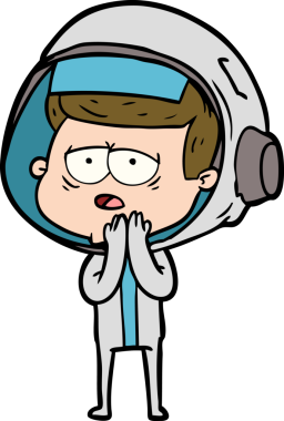 Bir insan tarafından çizilmiş yorgun astronot çizgi filmi.