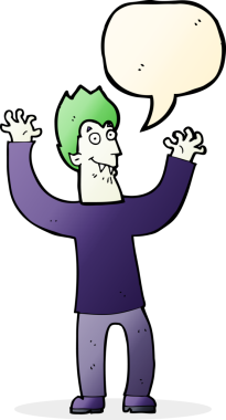 Bir insan tarafından çizilmiş konuşma balonlu cadılar bayramı vampiri çizgi filmi.