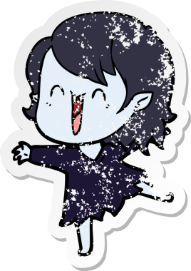 Bir insan tarafından çizilmiş mutlu vampir kız çizgi filminin kederli çıkartması.