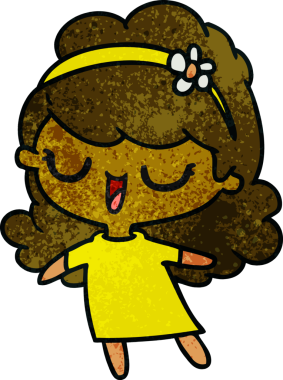 Bir insan tarafından çizilmiş, el yazısıyla çizilmiş tatlı bir kawai kızı karikatürü.