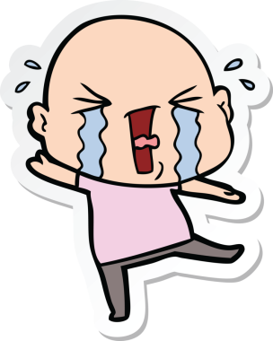 Bir insan tarafından çizilmiş ağlayan kel bir adamın çıkartması.