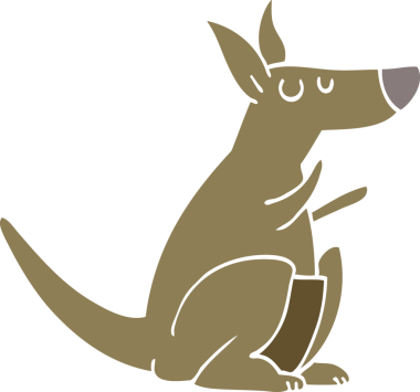 Bir insan tarafından çizilmiş düz renkli çizgi film kangurusu.