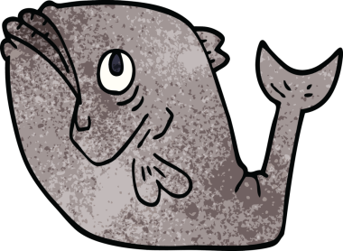 Bir insan tarafından çizilmiş komik karikatür balığı.