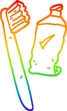 Bir insanın çizdiği diş fırçası ve yapıştırıcının çizdiği gökkuşağı gradyanı çizimi