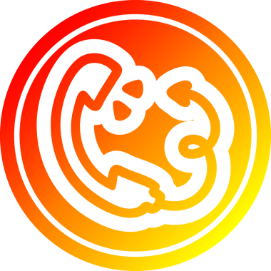 Bir insan tarafından çizilmiş, sıcak eğimli, şeytan kuyruklu, dairesel bir simgeye sahip telefon ahizesi.