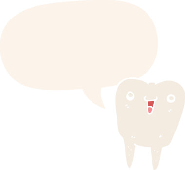 Bir insan tarafından çizilmiş, konuşma baloncuklu çizgi film dişleri.