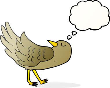 Bir insan tarafından çizilmiş serbest çizim balon karikatür kuşu.