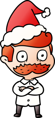 El çizimi, bıyıklı bir adamın insan tarafından çizilmiş Noel Baba şapkası giymesi şok edici.