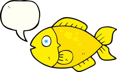 Bir insan tarafından çizilmiş serbest çizilmiş çizgi roman konuşma balonu karikatür balığı.