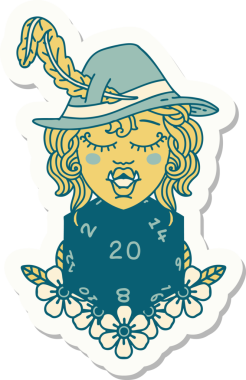 Bir insan tarafından çizilmiş 20 zarlı yarım ork şairin çıkartması.