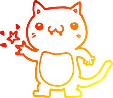 Bir insan tarafından çizilen çizgi film kedisinin sıcak çizgi çizimi