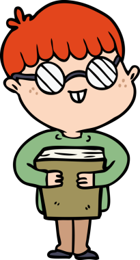 Bir insan tarafından çizilmiş gözlük takan çizgi film çocuğu.