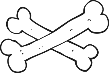 Bir insan tarafından çizilmiş siyah beyaz karikatür kemikleri.