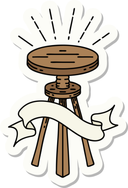 Dövme stili tahta bir tabure. Bir insan tarafından çizilmiş.