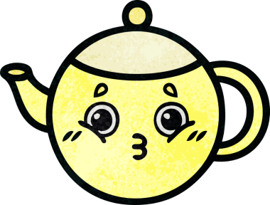 Bir insanın çizdiği çay demliğinin retro grunge desenli karikatürü.